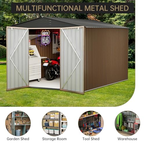 Outdoor Storage Shed,8x8 FT Large Garden Shed,Large Metal Tool Sheds with Sloping Roof and Vents,Updated Reinforced and Lockable Doors Frame Metal Storage Shed for Patio for Backyard,Patio,Garage