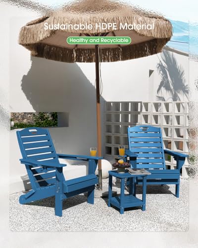 SUUNYN Folding Adirondack Chair HDPE All-Weather Adirondack Chairs with Cup Holder, Outdoor Fire Pit Chairs Lawn Chair for Deck Patio Garden (NavyBlue) - Image 5