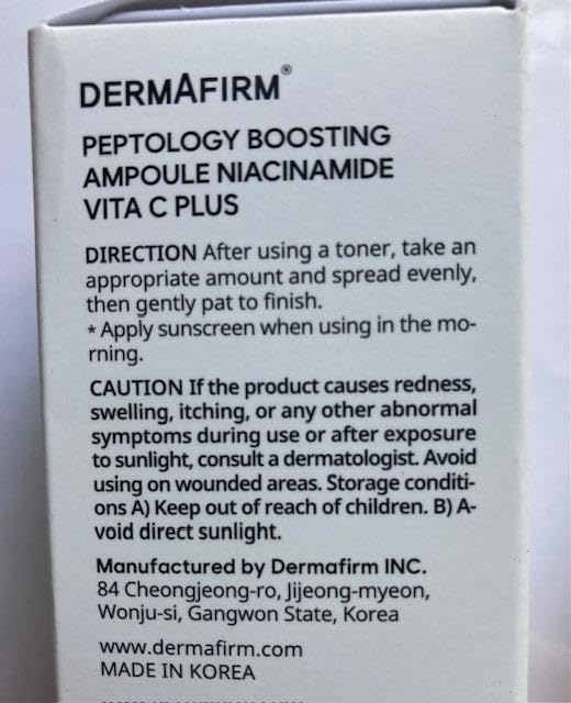 DERMAFIRM Peptology Niacinamide Vitamin C Ampoule - GLASS SKIN with 15% Niacinamide Brightening Ampoule with Glutathione for Dark Spot Correction & Radiance Boost - Korean Skincare 30ml