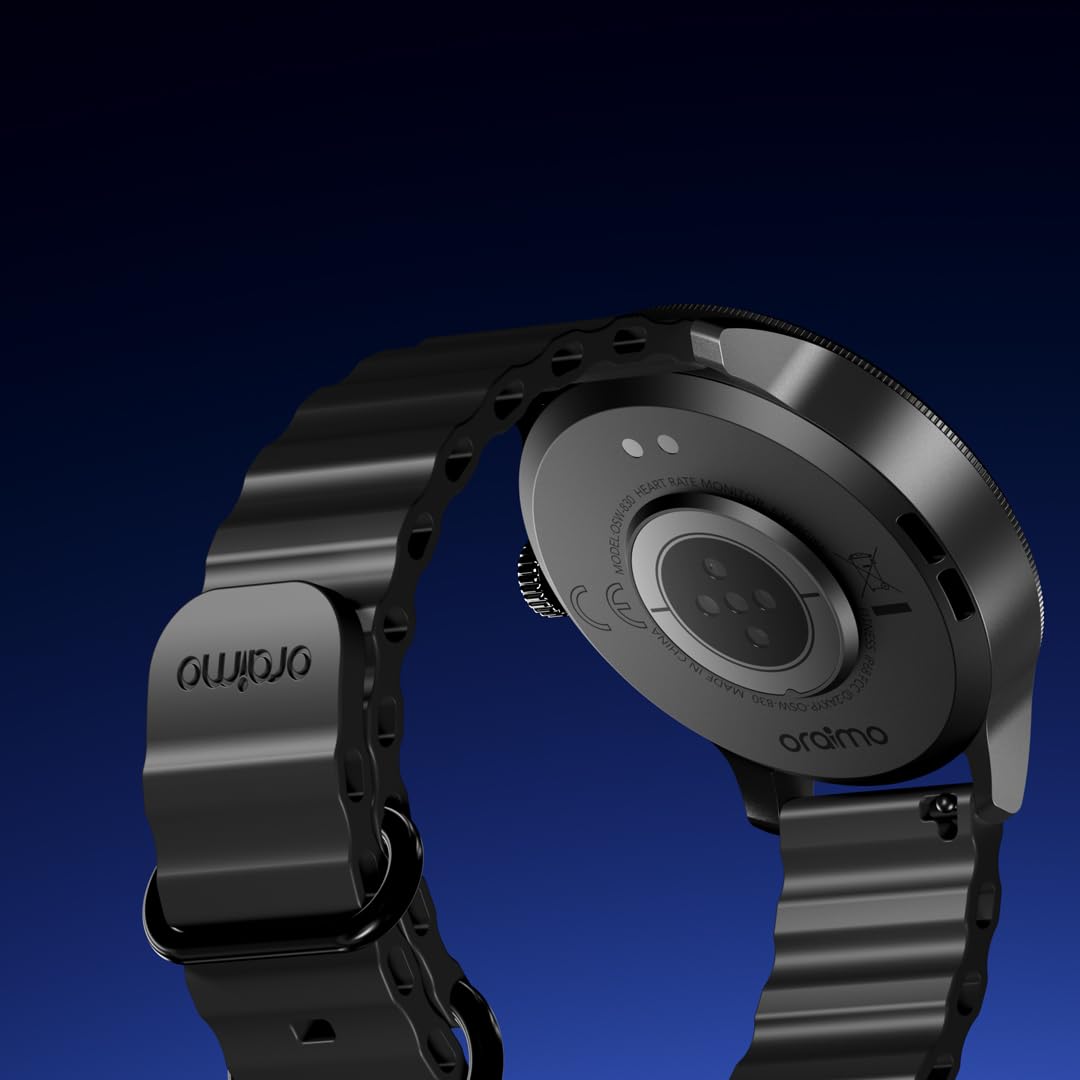 oraimo Montre Connectée Écran AMOLED 1,43 Pouce Appels Bluetooth 5.3 Batterie 11 Jours Suivi Rythme Cardiaque SpO2 Étanche IP68 Mode Sport Homme Femme Notification Android 6.0 iOS 11 Noir