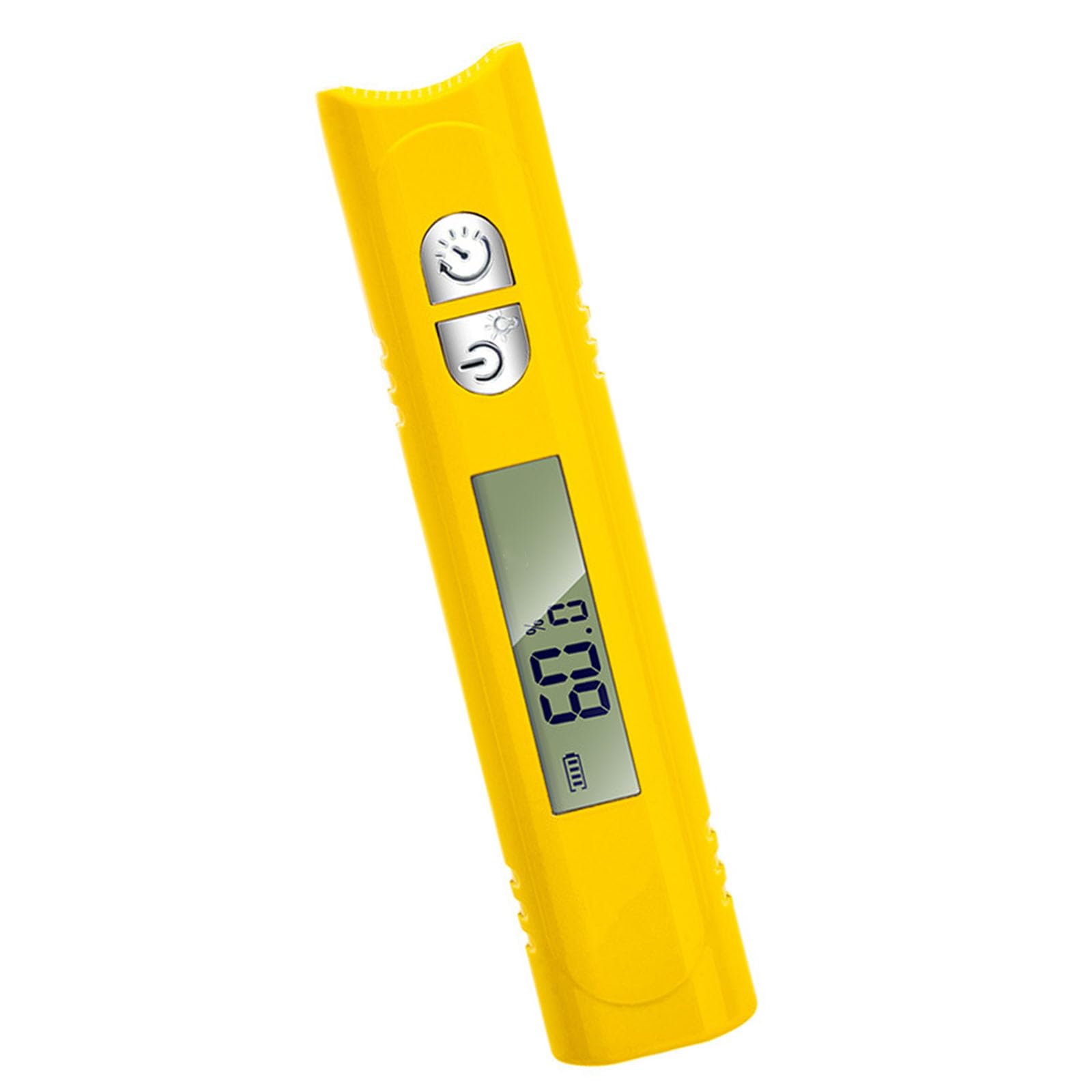 Medidor digital de humedad con base deslizante y panel LCD, amarillo