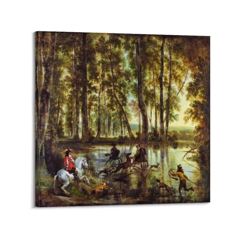 Nicolas Poussin A Stag Hunt impression toile deco murale 30x30