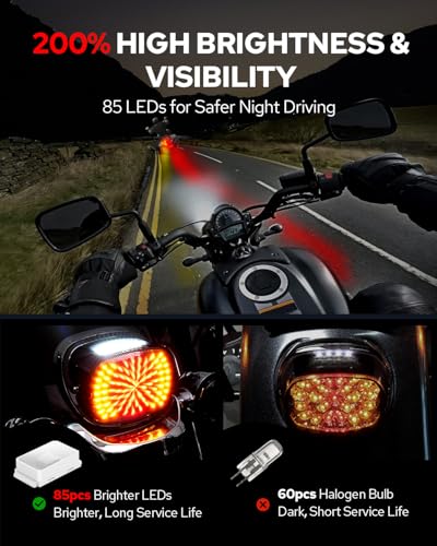 Image of Benlari LED Tail Light, Brighter Brake Turn Signal, Waterproof Rear License Plate Light with Low Profile Fit for Harley Touring Road King Glide Electra Heritage Dyna Sportster 883 1200, Smoked Cover