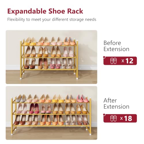 Image of Tajsoon Expandable Shoe Rack for Closet 3 Tier, 28 inch-41 inchStackable, Gold