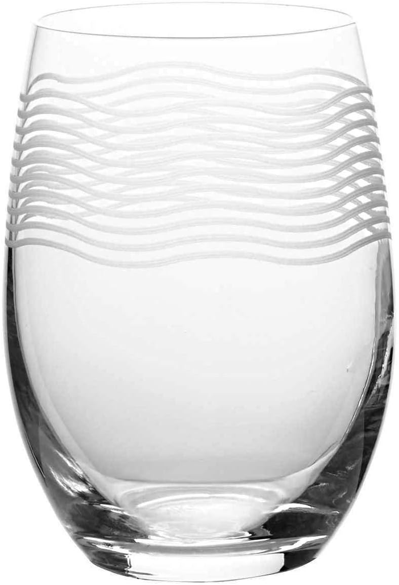Mikasa Cheers Stemless Etched Wine Glasses, Fine European Lead-Free Crystal, 17-Ounces for Red or White Wine - Set of 6