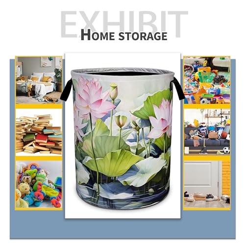 Image of Lotus Laundry Basket Beautiful Flowers Foldable Waterproof Oxford Cloth