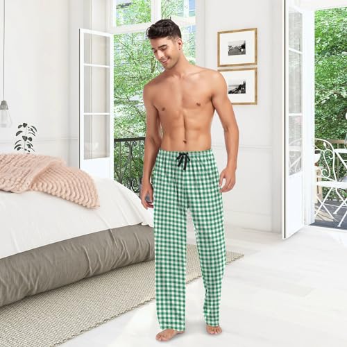 Green White Gingham Check Mens Pajama Pants Buffalo Plaid Lounge Bottoms Soft Sleep Pants XXL2