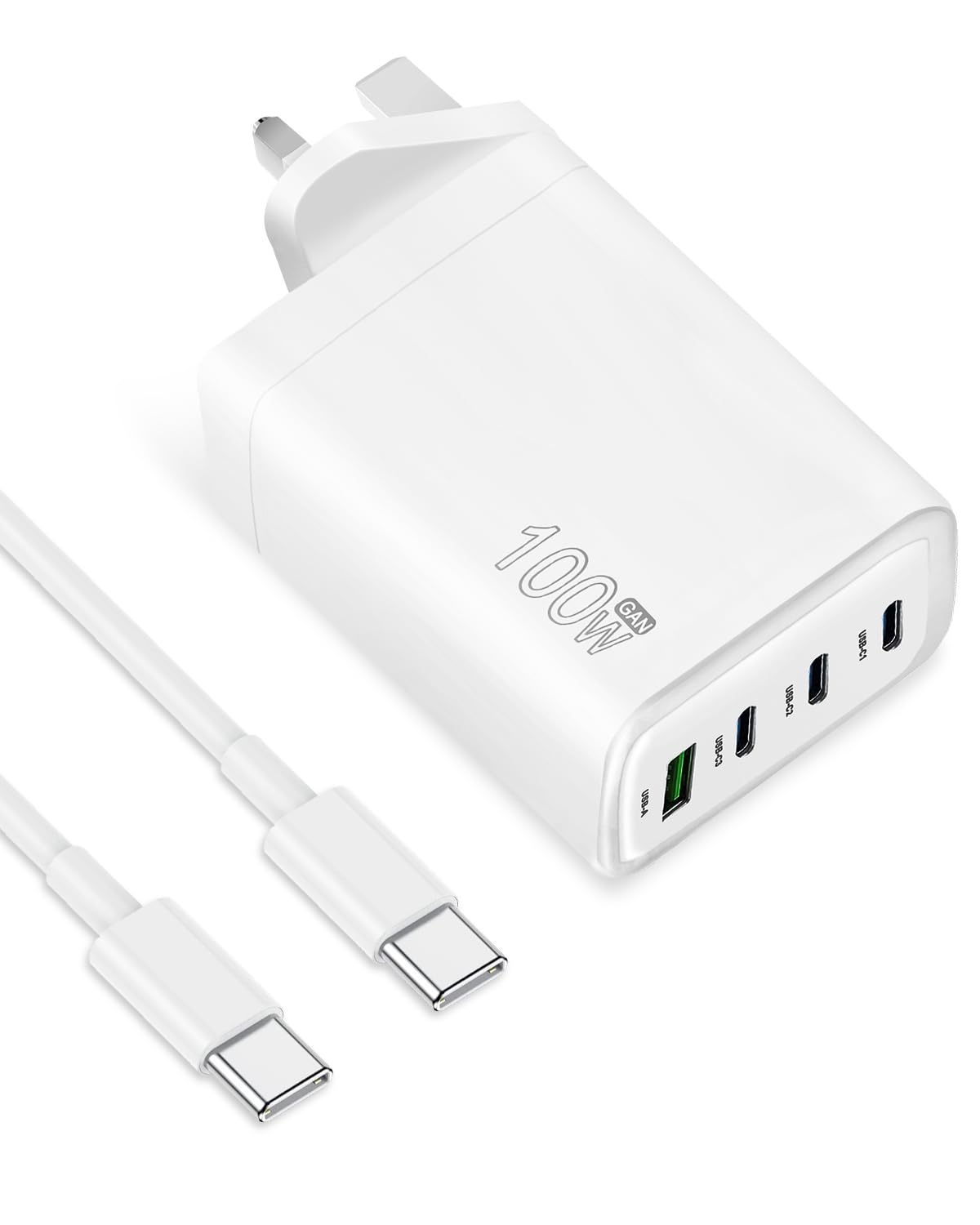 100W USB C Plug Charger, 4-Port Fast Compact Wall Charger for MacBook Pro/Air, ThinkPad，Google Pixelbook, Dell XPS, iPad Pro, Galaxy S22/S20, iPhone 13/Pro