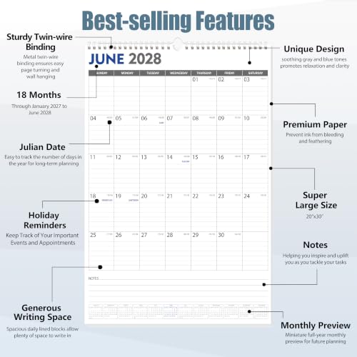 Image of GuassLee Extra Large Wall Calendar 2027-2028, 18 Month, 20 inchx30 inch