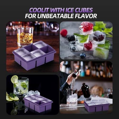 Image of Ice Cube Molds with Lid,Big Silicone Ice Cube Tray for Whiskey,2Inch Square Ice Cube Tray,Easy-Release Ice Mold,Giant Ice Cubes for Bourbon Cocktail (1, Purple)