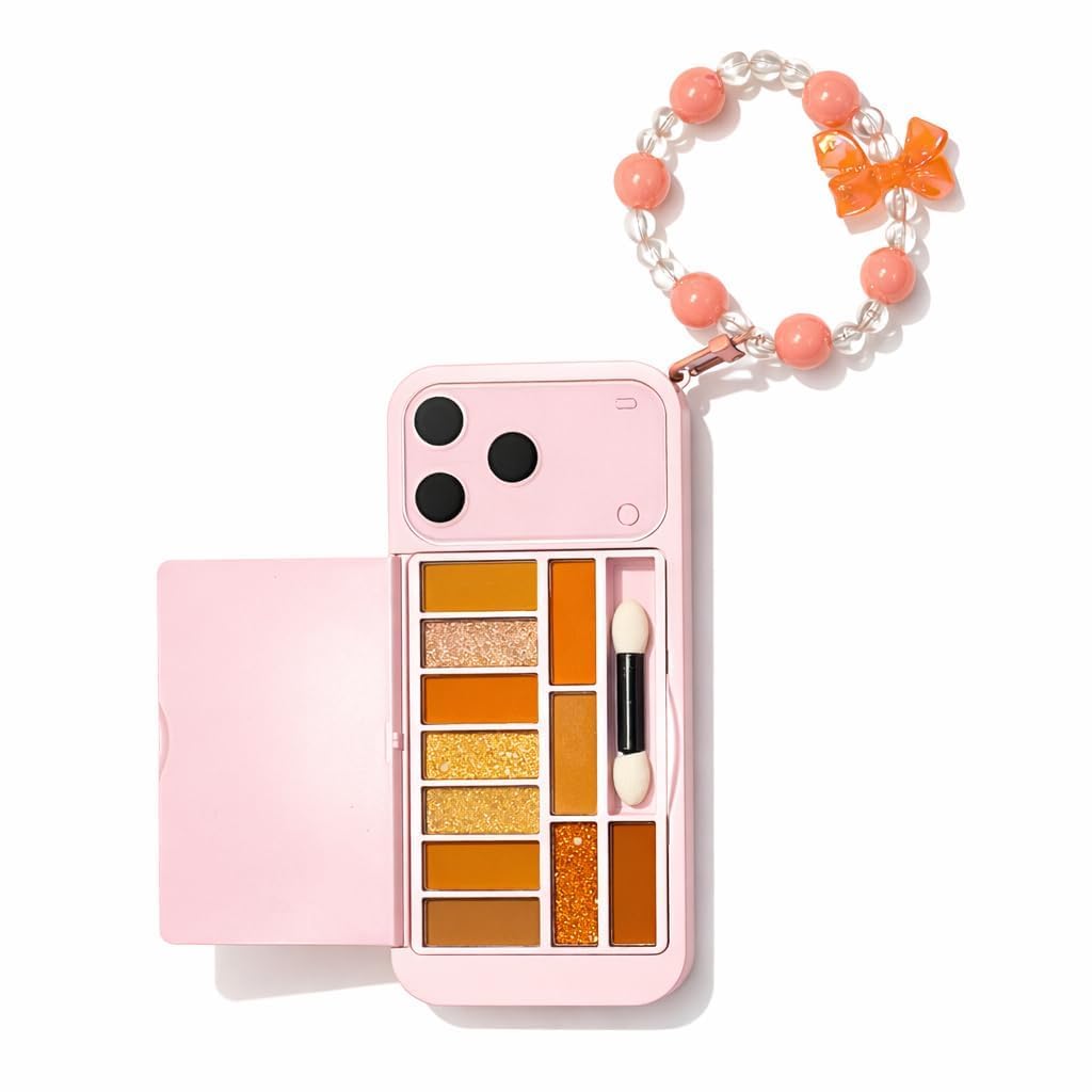 Beauty Makeup Kit in iPhone-Shaped Case with Mirror | Long-Lasting Brightening Compact & Highlight Blush Palette | Travel-Friendly Cosmetic Gift Set for Women & Girls (Pink)-image-35