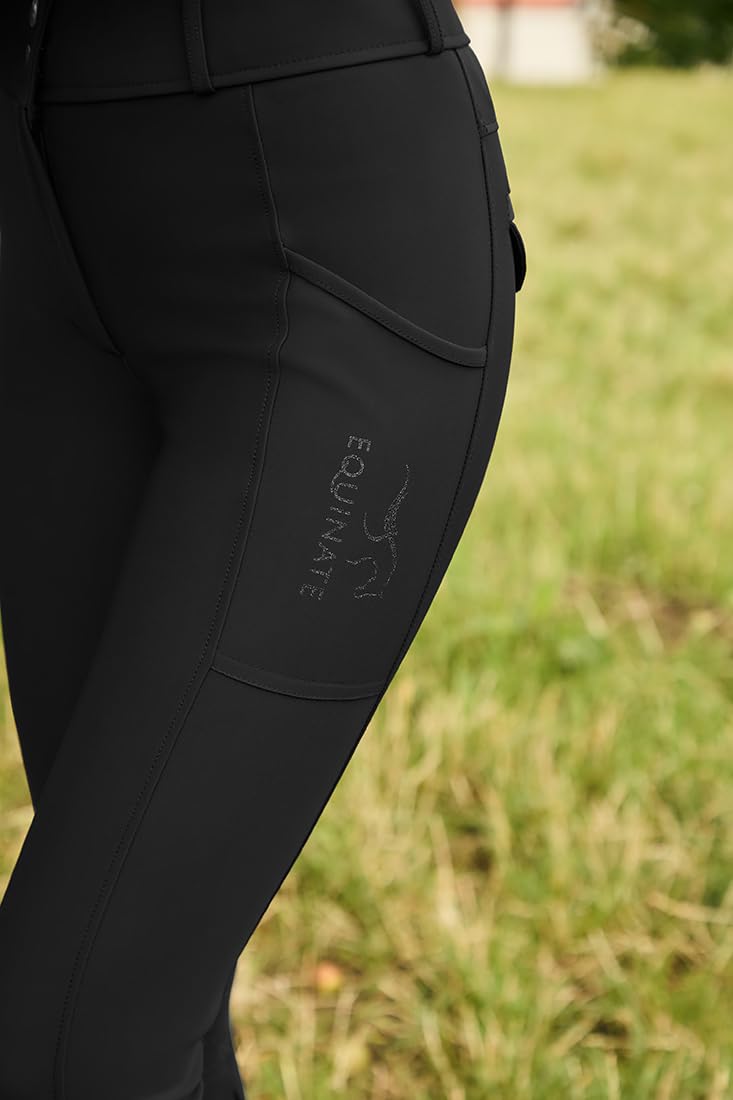 Equinate Damen Reithose Romy - Elegante Reithose mit Kniebesatz Grip Handytaschen und Glitzerapplikationen - atmungsaktiv elastisch rutschfest