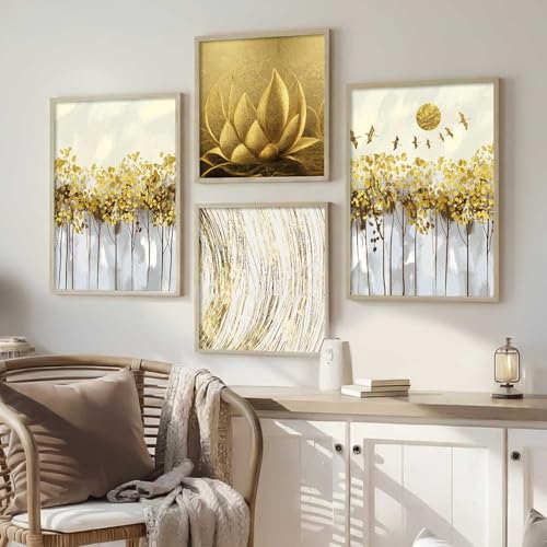 Image of kotart Aesthetic Modern Wall Decor Paintings with Frame for Home Decoration - Painting for Living Room Bedroom - Painting for Wall Decoration Set of 4 (Art 10, Big (13x17 or 13x13 inch))