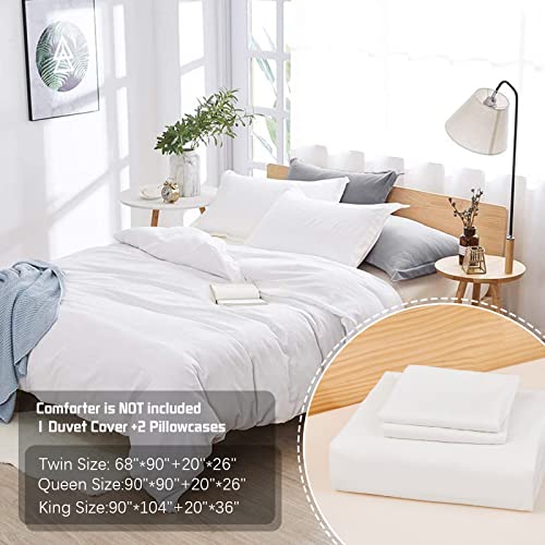 Dreaming Wapiti Duvet Cover King 100% Washed Microfiber 3pcs Bedding Set,Solid Color-Soft and Breathable with Zipper Closure & Corner Ties, Pure White