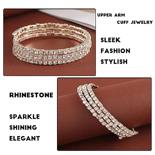 Jojomina Rhinestone Arm Cuff Jewelry for Women Multilayer Arm Bracelet Upper Arm Jewelry Crystal Silver Prom Bridal Bangle for Party Bride Wedding4