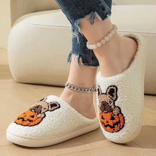 Halloween Pumpkin Slippers For Women Men, Memory Foam House Slippers Soft Plush Bedroom Indoor Outdoor Slippers3