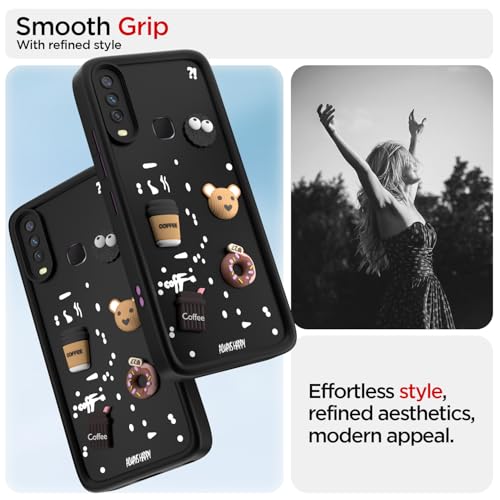 Image of Outlouders Back Cover for Vivo Y12 / Y15 / Y17 / U10 | Cute Fun Cartoon 3D Bear Silicone | Full Body Protection Bumper Case (Black)