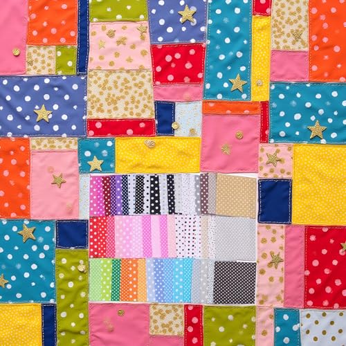Image of 50Pcs 4 inch x 4 inch Top Cotton Craft Fabric Bundle Squares Patchwork DIY Sewing Scrapbooking Quilting Floral Dot Pattern Artcraft Polka Dot (10cm x 10cm)
