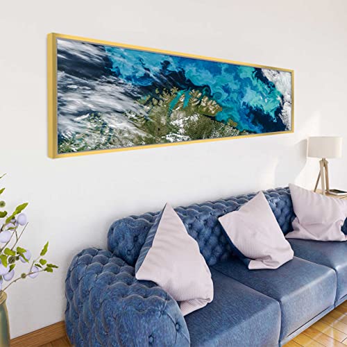 Image of PAINTINGMANTRA Topography Blue Large Canvas Painting Framed Panel Wall Painting, Framed Luxury Paintings for Home Decoration, Living room, Bedroom and Office Decor (White, 13x47 Inch)