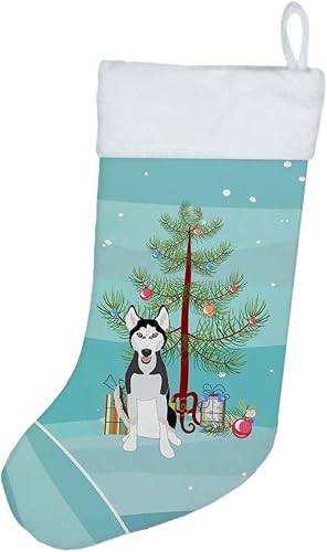 Caroline's Treasures WDK3072CS Husky siberiano blanco y negro #3 calcetín de Navidad para chimenea, medias colgantes para la temporada de Navidad,