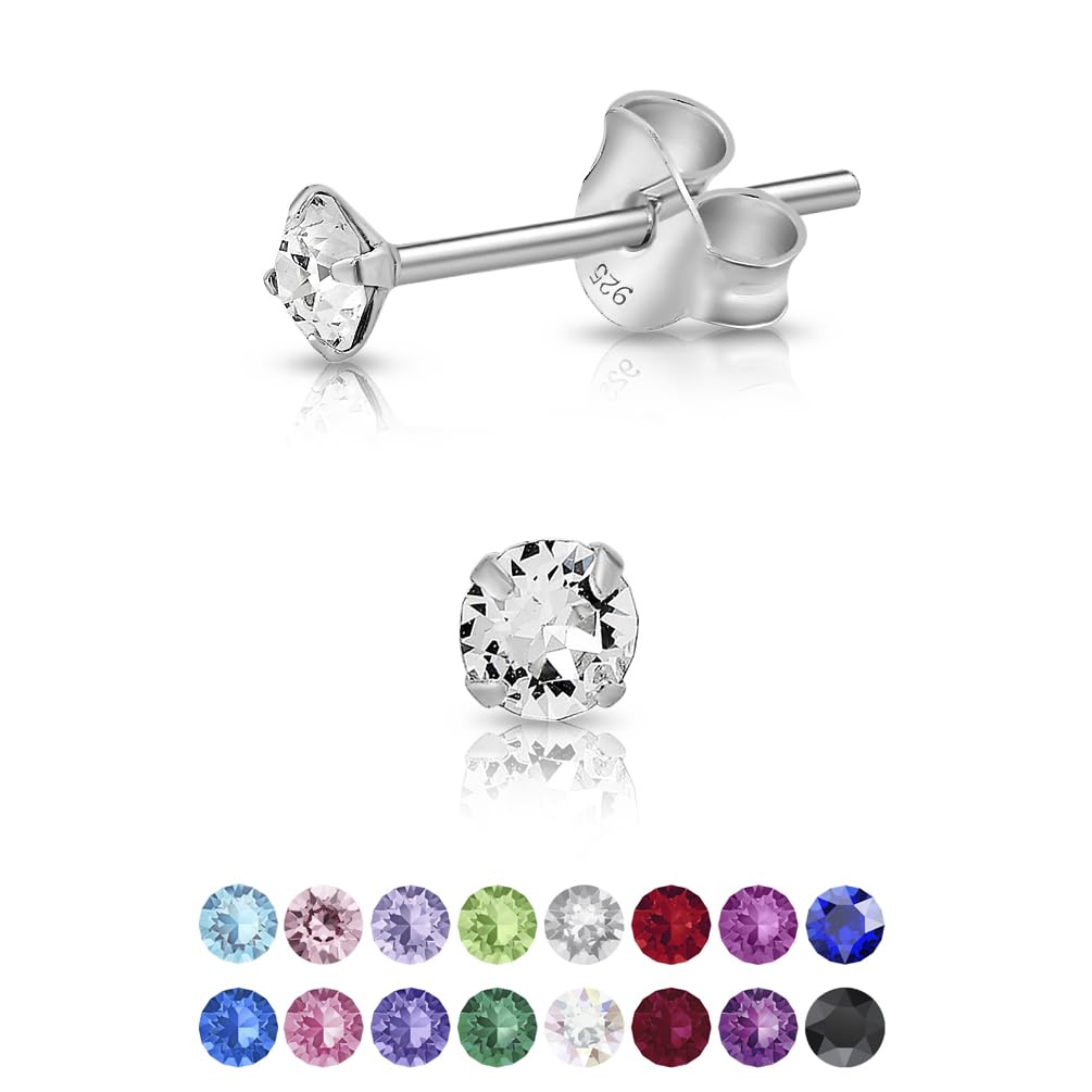 DTPsilver Pendientes Mujer Plata de Ley 925 con Cristales Swarovski - Pendientes Brillantes Mujer - Pendientes Hombre Plata de Ley 925 - Pendientes Pequeños Plata - Pendientes Colores - Pendientes Bebe Niña