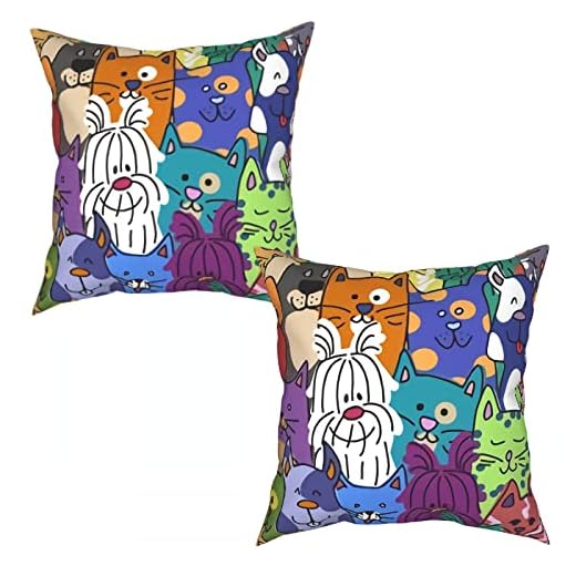Roliga katter hundar kuddöverdrag set med 2 söta kattungar örngott hem vardagsrum dekorativt kuddfodral för soffa vardagsrum 45 x 45 cm