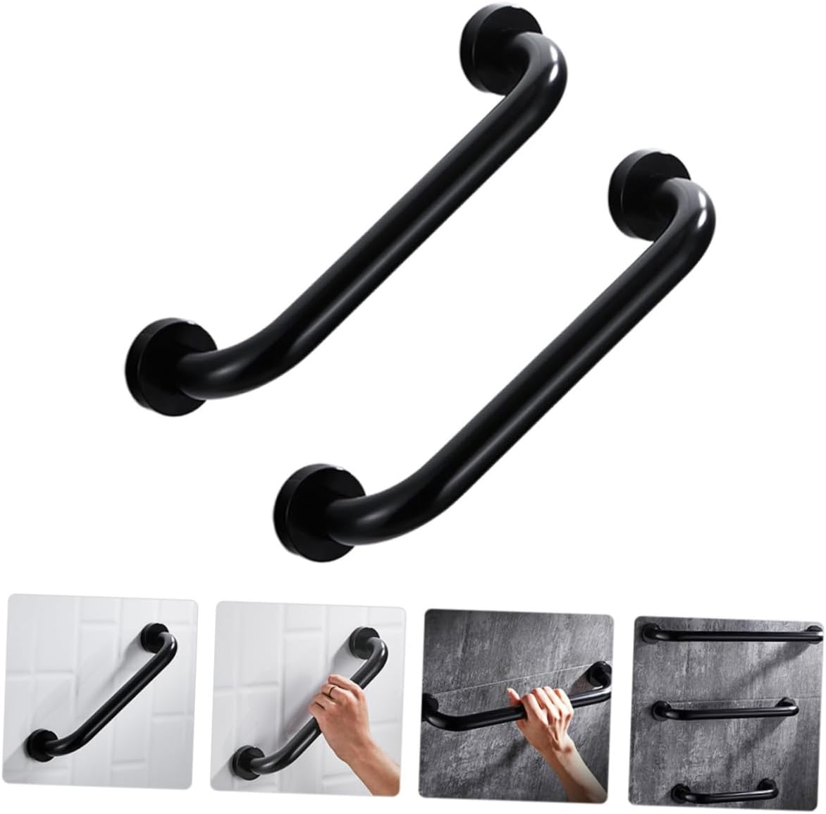 Alipis 2pcs Wall-Mounted Safety Handrails Non-Slip Bathtub Grab Bars for Elderly Bathroom Toilet Support Space Aluminum Black