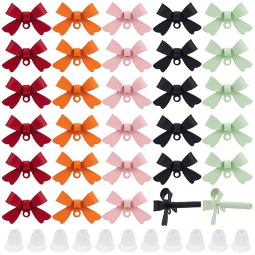 SOFPLATE 40Pcs 5 Colors Bow Earring Post Red Earring Findings with Loop Ear Nuts Black Pink Colorful Alloy Bowknot Tie 925 Sterling Silver Pin Earring Studs for Jewelry Making Earrings DIY Crafts