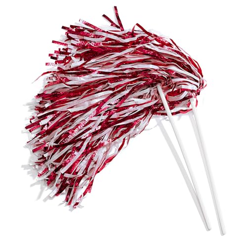 Andersons Metallic Maroon and White Foil Textured School Spirit Shakers Cheerleader Pom Poms Football Basketball Homecoming Squad Team Party Dance Club Performance Celebration Pack of 10