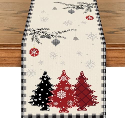 Navidad Camino De Mesa Blanco 230x33cm, Poliéster Decoracion Navidad Hogar, Mantel Navideño Estampado con Copos de Nieve y pinos, Centro De Mesa Navidad 2025 Adornos Navideños Christmas Decoration