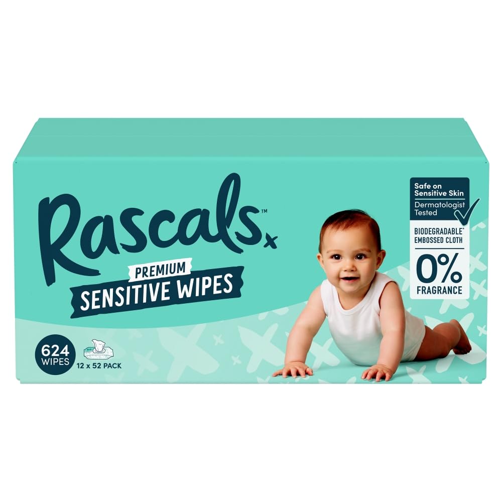 Rascals 52 Sensitive Biodegradable Wipes, Pack of 12