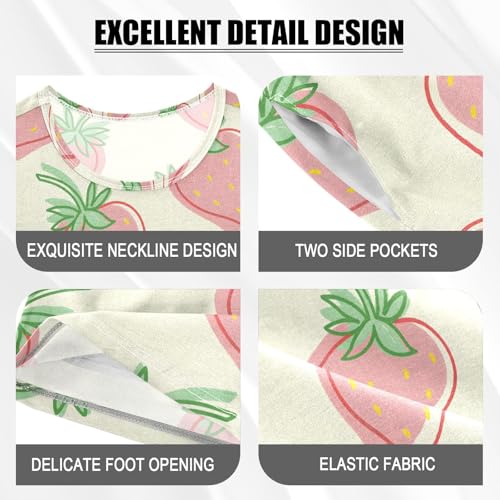 Strawberry Cute Pink Cartoon Pattern Summer Cute Pajama Sets, Short Sets for Daily Wears and Sleep Wears4