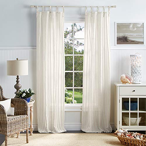 Martha Stewart Laguna Stripe Semi-Sheer Tie Tab Window Curtain Panel Pair, 84, Mocha by Martha Stewart - Used condition - US$13.78