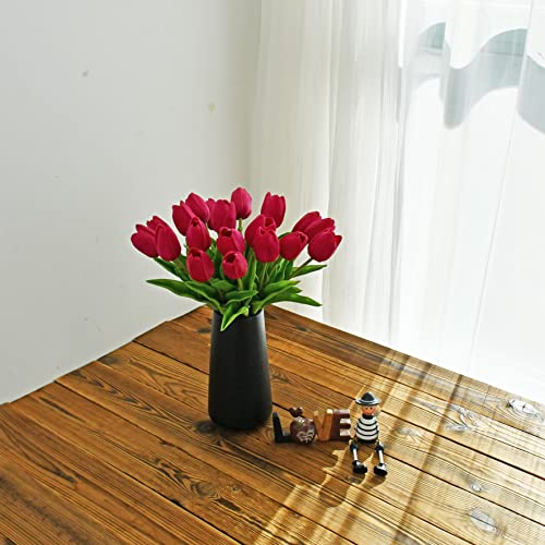 Image of ONLY ART Artificial Hot Pink Tulips 20 Pcs - 13.5 Inch PU Faux Flowers with Bendable Stems for Home Decor, Wedding Centerpieces, DIY Floral Arrangements, New Year and Valentine's Day