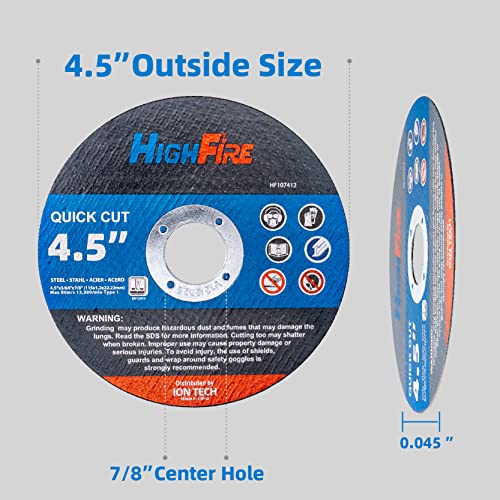 Highfire 100 Pcs Cut Off Wheels, 4-1/2"*0.045"*7/8" Quality Thin Cutting Wheels, Anti-Vibration Angle Grinder, Fast Cutting Discs For Metal, Steel And Stainless Steel Cutting #TOP2