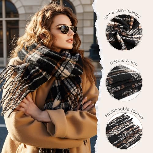 Winter Scarf for Women, Fashion Plaid Blanket Scarves with Fringe, Long Soft Scarf Shawl Wraps4