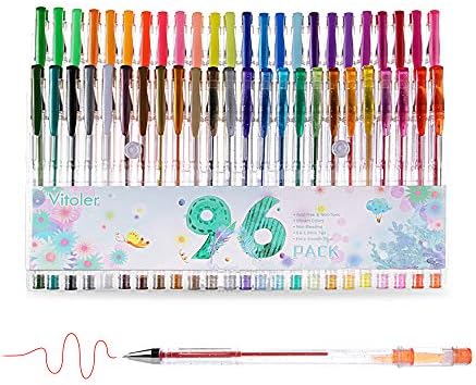 VITOLER 48 Glitter Gel Pens Set Color Gel Pens with 48 Replacement Cartridge Gel Pen Set for Adult Coloring Books Art Markers,48 Gel Pens + 48 Refills,Pack of 96(GEL PEN-96)
