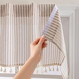 JILRON Farmhouse Stripe Valances for Windows - Single Panel Short Curtains for Windows, Easy Install Kitchen Curtains Over Sink with Light Filtering-Milk Coffee Stripes(W 52*L 18in-1-Panel)