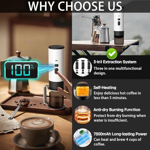 Mocoli 3-in-1 Portable Electric Espresso Maker - 90ml Travel Coffee Machine with Digital Display for RV, Camping, and Office (White + Holder) - Image 5