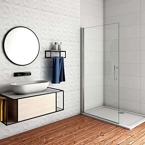 WALK IN Parete Doccia Movibile Pivotante 76x187 cm in Vetro 6 mm Trasparente Temperato Anticalcare Telaio Cromato Lucido