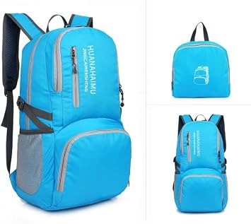 Lightweight Packable Foldable Small Portable 40L Backpack, Travel Trip Camping Hiking Outdoor Sports Backpack City Walking Daypack Light blue