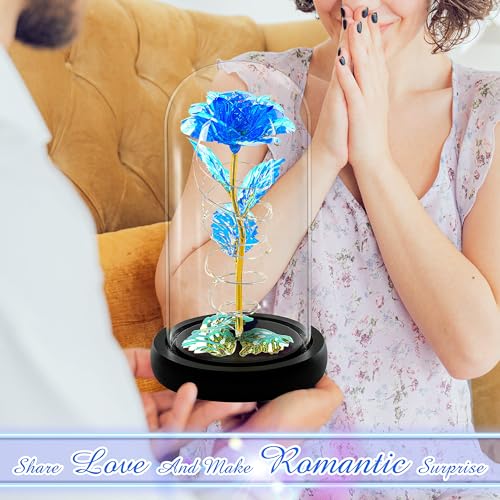 Presentes de rosas de Natal para mulheres, flores artificiais coloridas azuis, presentes de rosas de