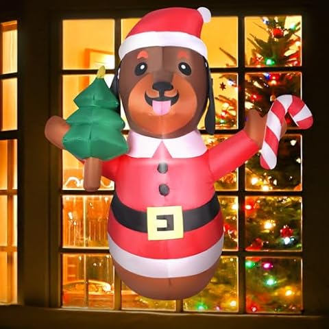 Kitticcino 4 Ft Christmas Dachshund Inflatables with Built-in LED Christmas Dog Broke Out from Window Outdoor Indoor Window Decoration Christmas Blow Up Wiener Dog Yard Xmas Garden Holiday Party Decor Cover