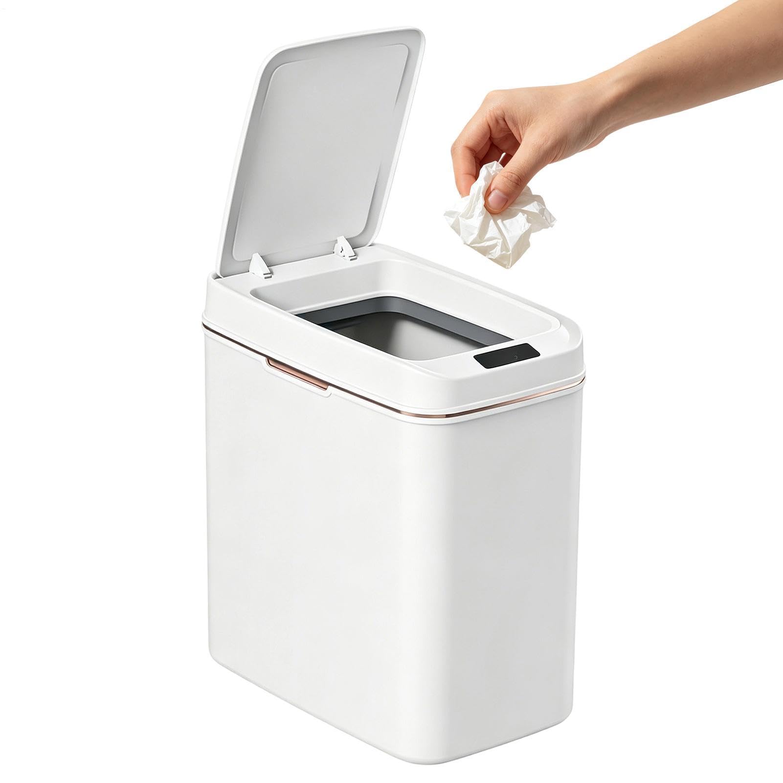 Papelera para baño con tapa automática y cubo de basura con sensor estrecho 8