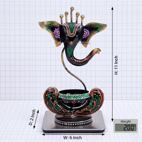 Image of Ganpati Tea Light Holder Metal Wall Hanging Art | Iron Candle Stand, Home Mandir Pooja Room, Corporate Bulk Gifting, Festive Table Decoration, 17 x 9 x 29 cm