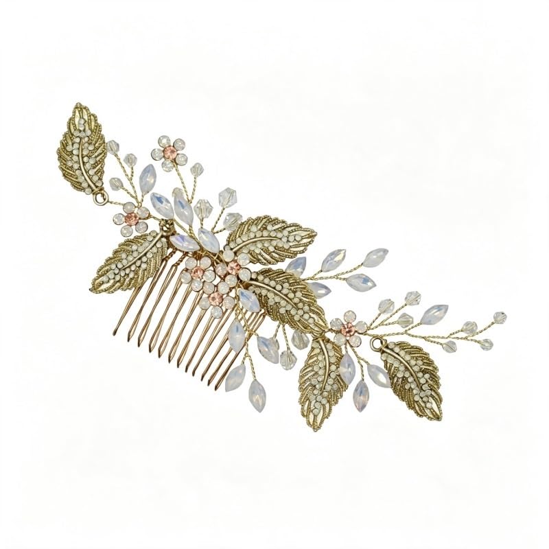 Vintage Leaf Opal Rhinestone Bridal Hair Comb