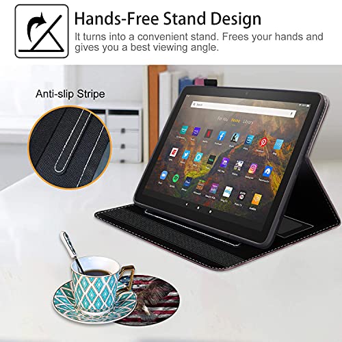 Bwooll Case For All-New Fire Hd 10/Fire Hd 10 Plus Tablet 10.1" (11Th Gen, 2021 Released) - Slim Lightweight Pu Leather Stand Cover With Auto Wake/Sleep, Military Wall Graffiti Usa Flag Bald Eagle #TOP4
