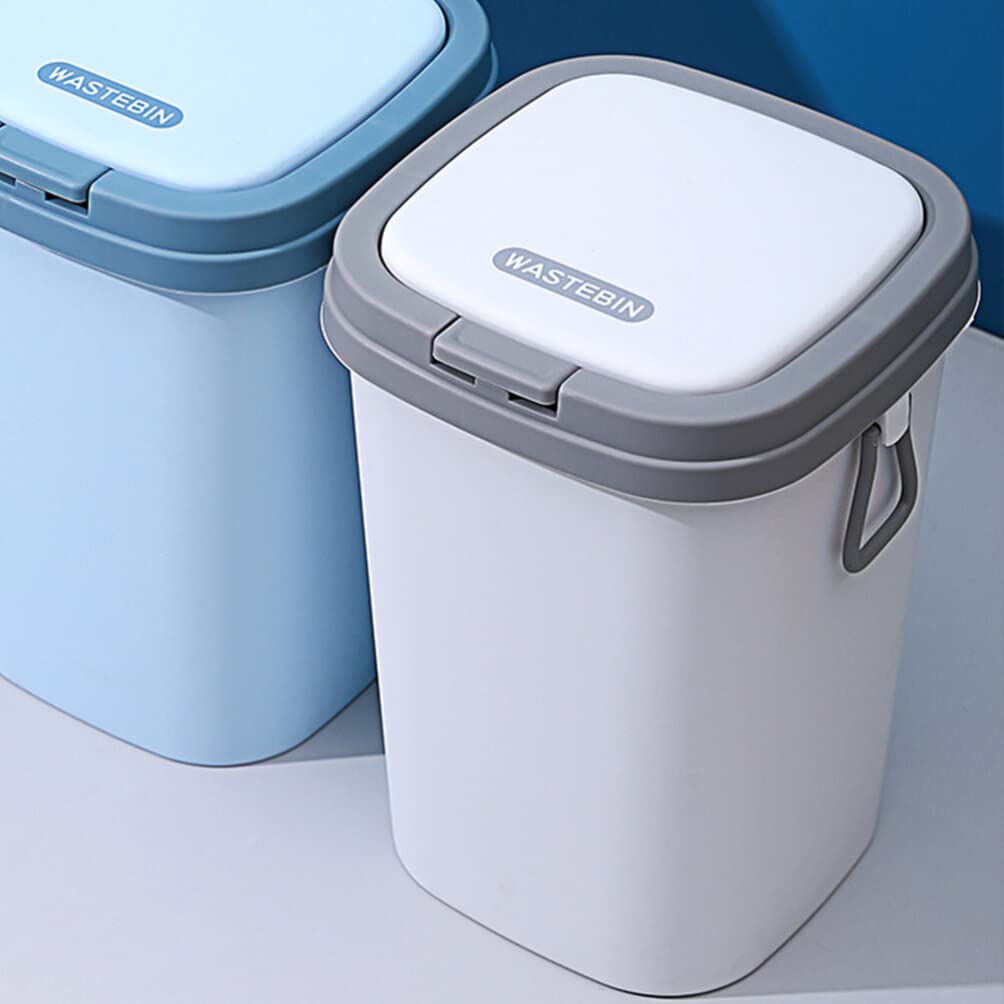Alipis 8L Small Trash Can with Press-Type Lid, Paper Wastebasket Plastic Garbage Bin Square Countertop Trash Container for Home Office Bathroom Kitchen