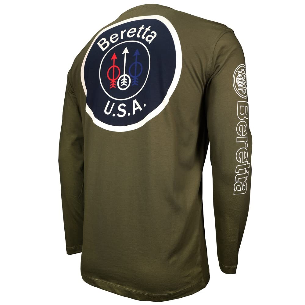 BERETTA T-Shirt da Uomo in Cotone A Maniche Lunghe Vintage con Logo USA Maglietta
