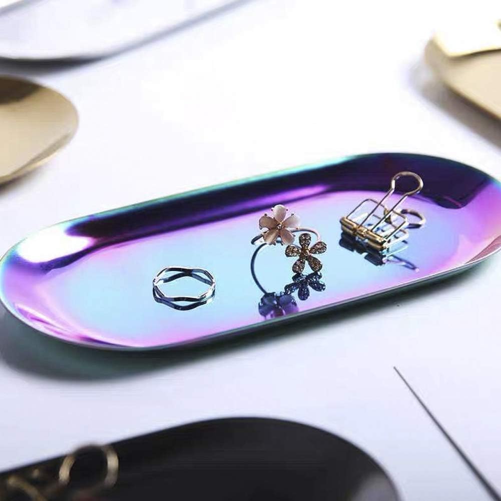 lemonadeus Oval Tray Jewelry Tray Towel Dish Food Fruit Tray Cosmetics Accessory Earrings Storage Multi-uses Decor Tray (Rainbow Tray 8")